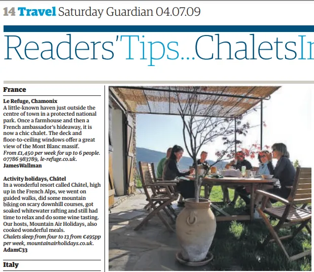 Guardian Travel, Winning Reader's Tip, July 2009